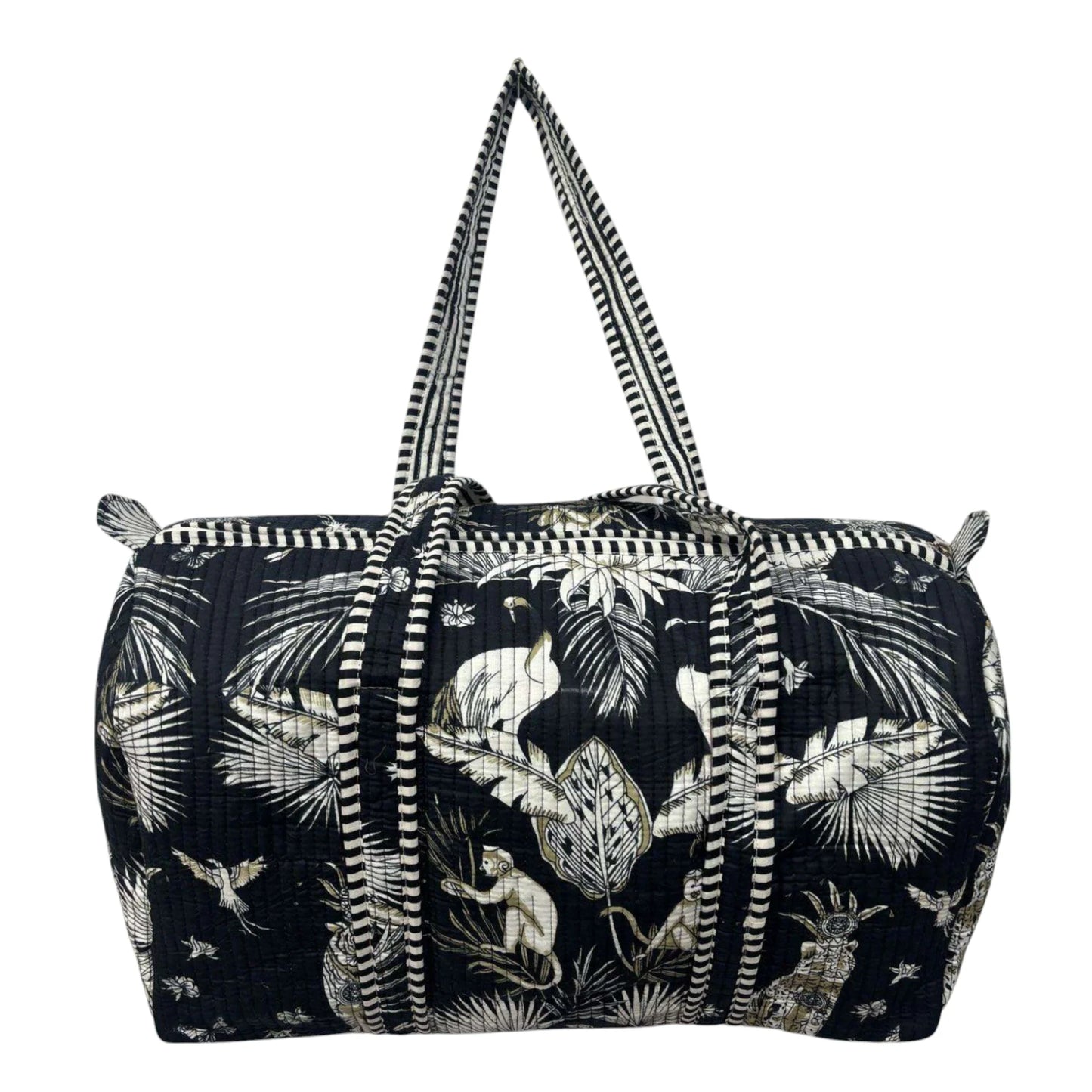 Handmade Cotton Duffle Bag with Floral Block Print