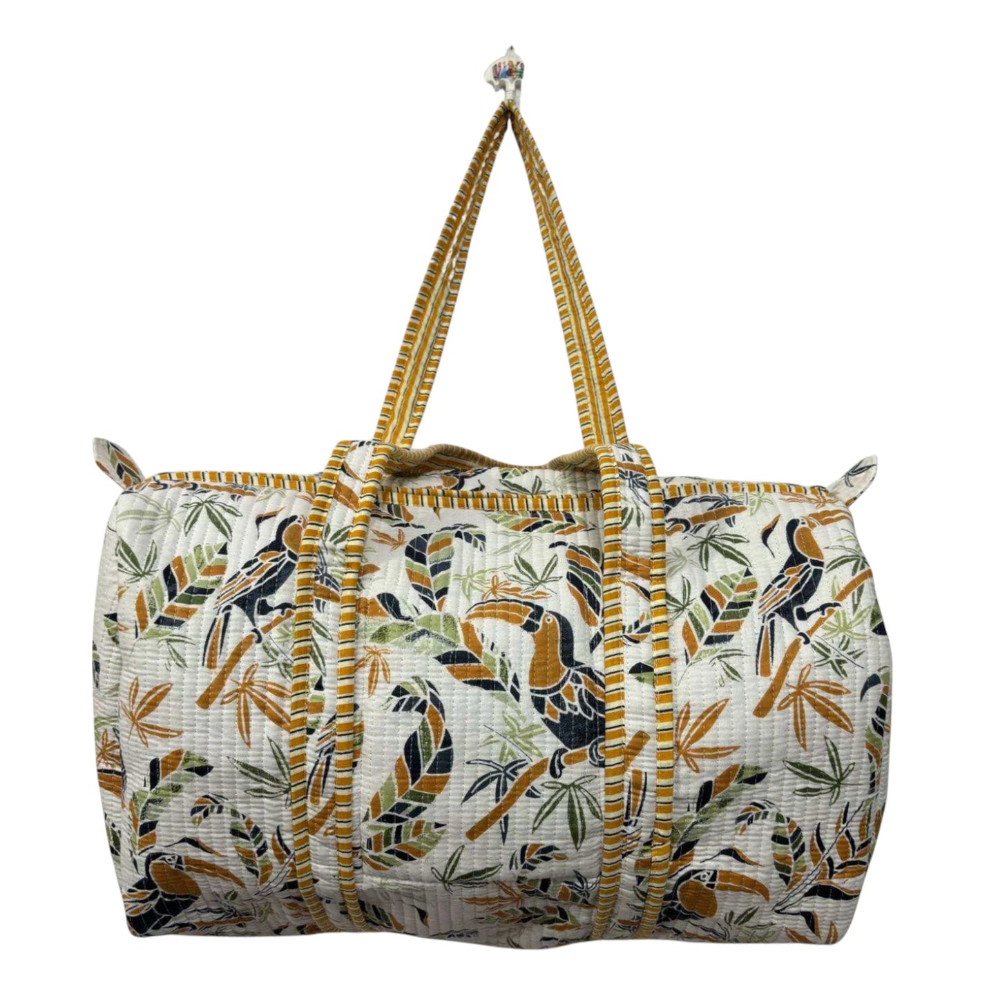 Handmade Cotton Duffle Bag with Floral Block Print