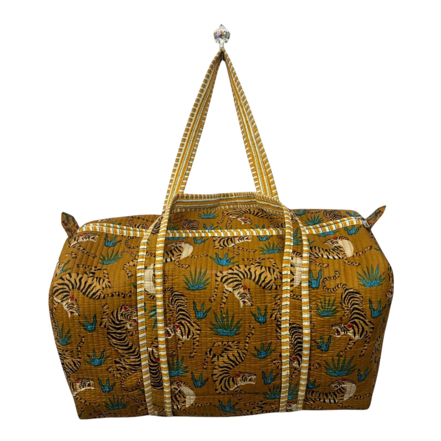 Handmade Cotton Duffle Bag with Floral Block Print