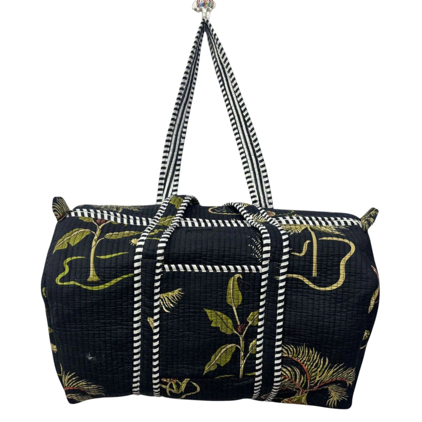 Handmade Cotton Duffle Bag with Floral Block Print