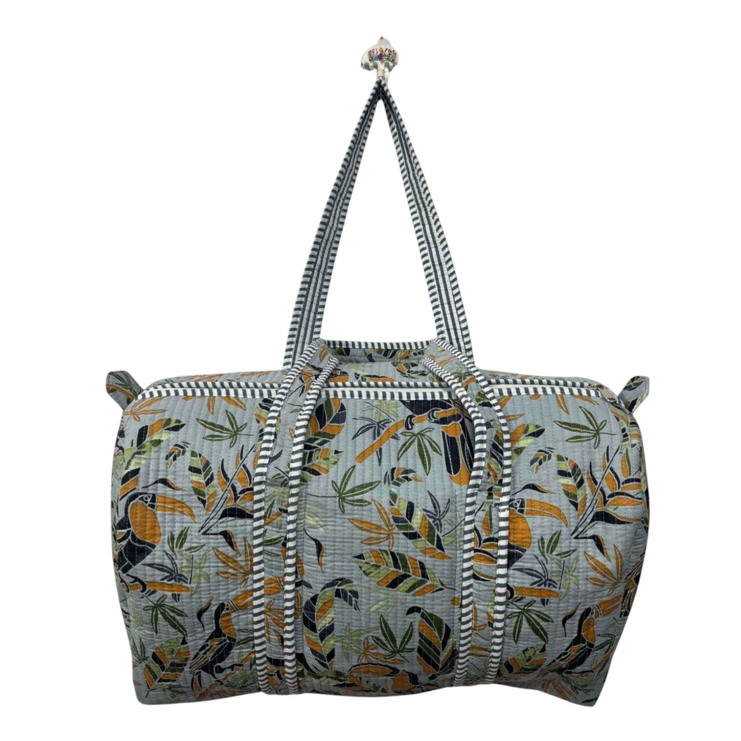 Handmade Cotton Duffle Bag with Floral Block Print