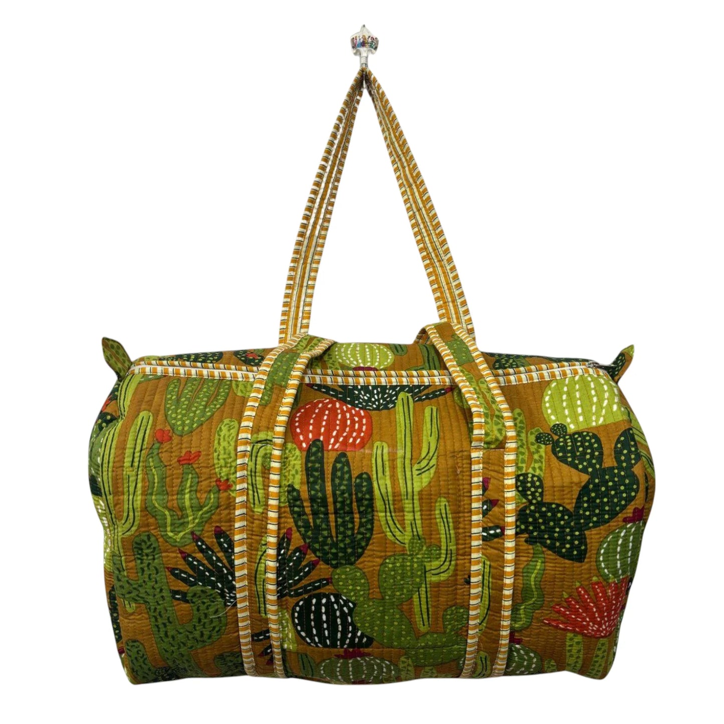 Handmade Cotton Duffle Bag with Floral Block Print