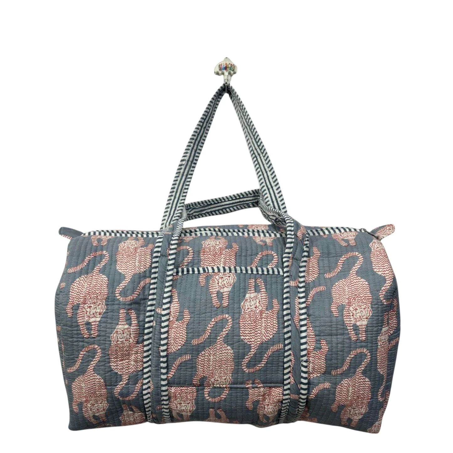 Handmade Cotton Duffle Bag with Floral Block Print