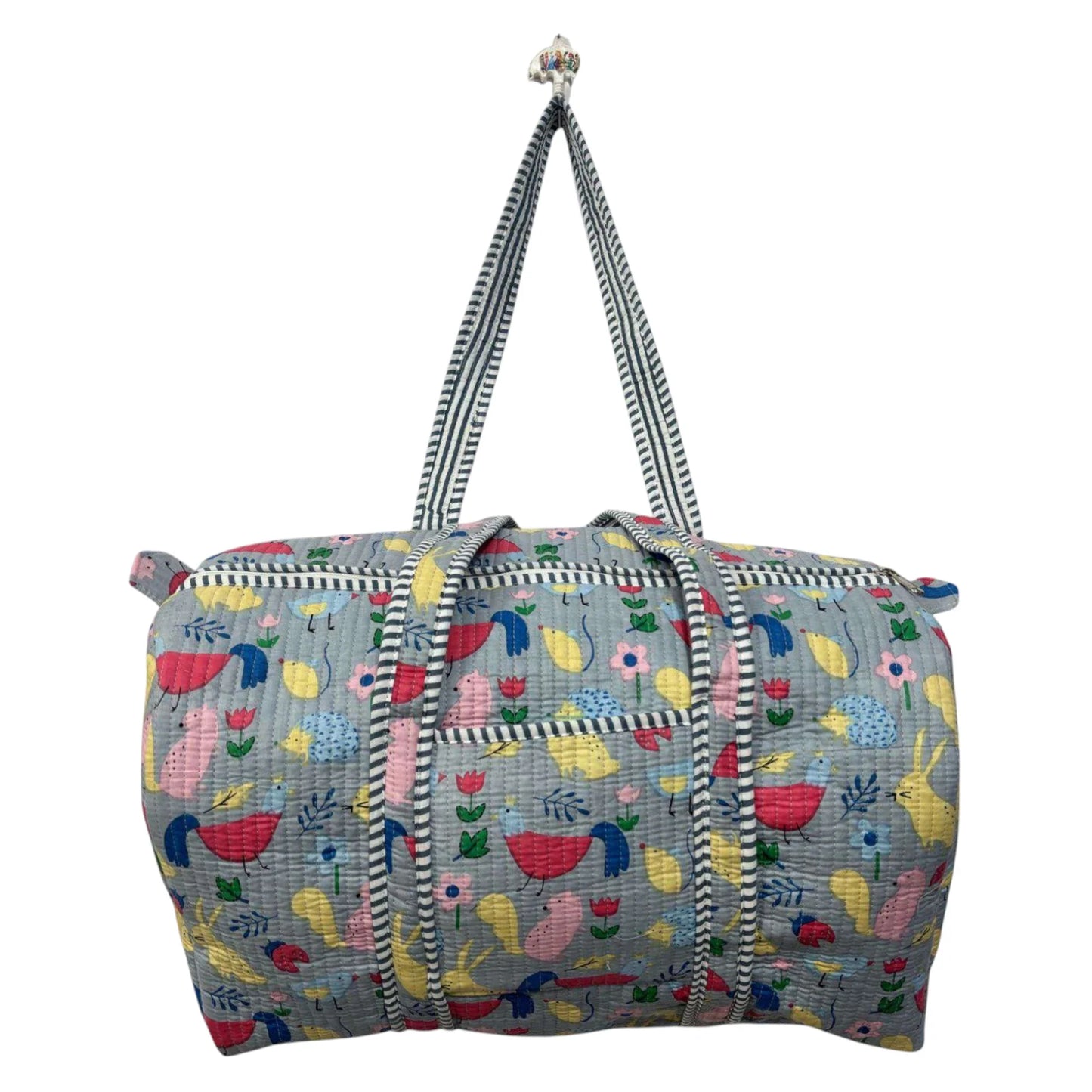 Handmade Cotton Duffle Bag with Floral Block Print