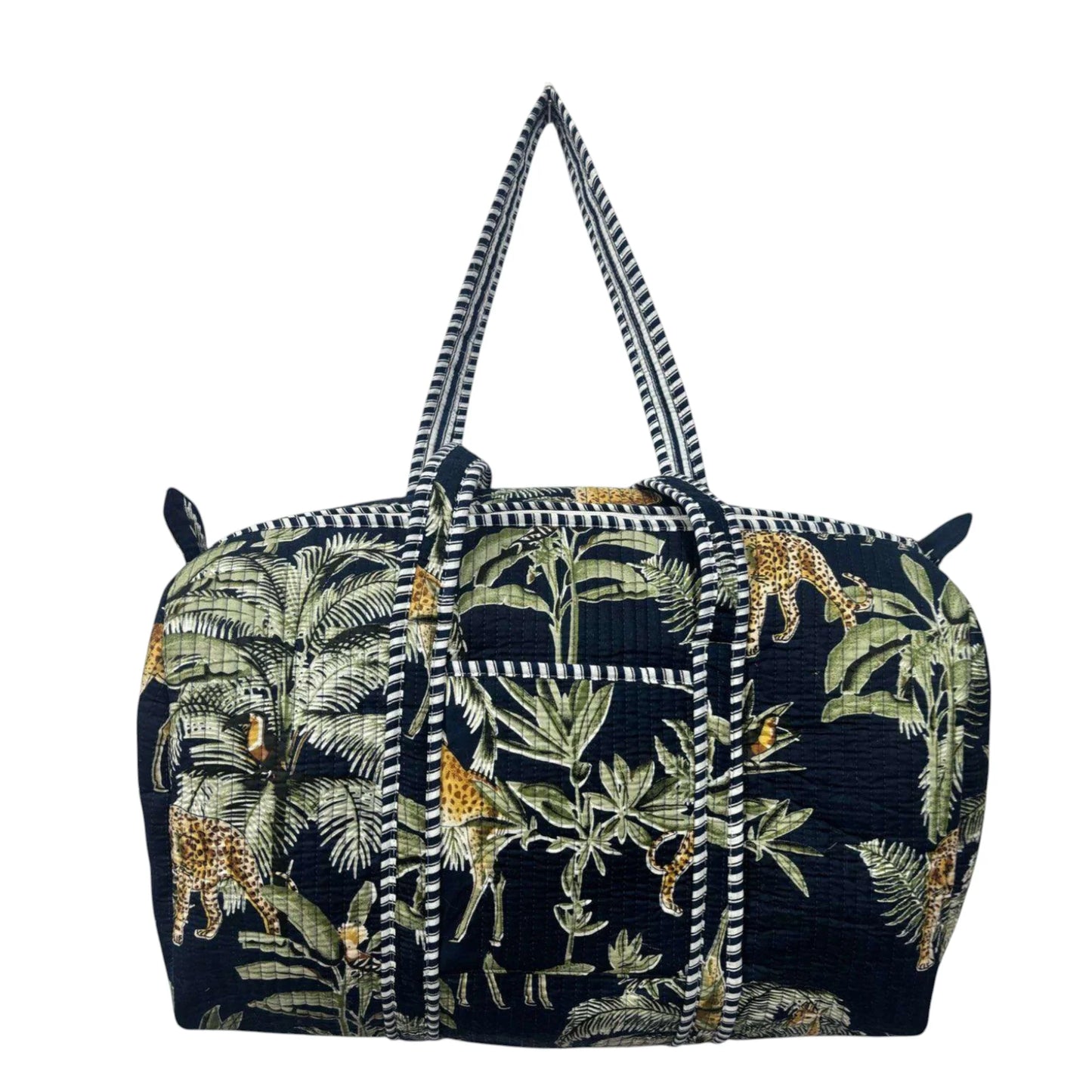 Handmade Cotton Duffle Bag with Floral Block Print