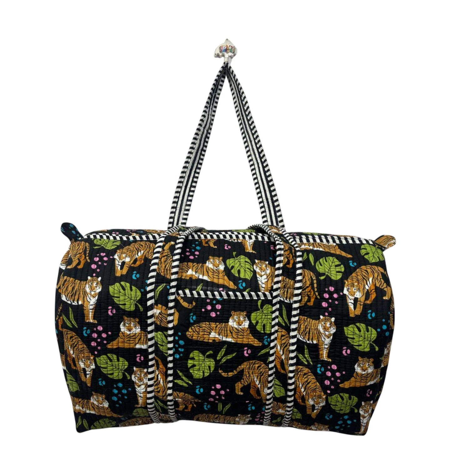 Handmade Cotton Duffle Bag with Floral Block Print