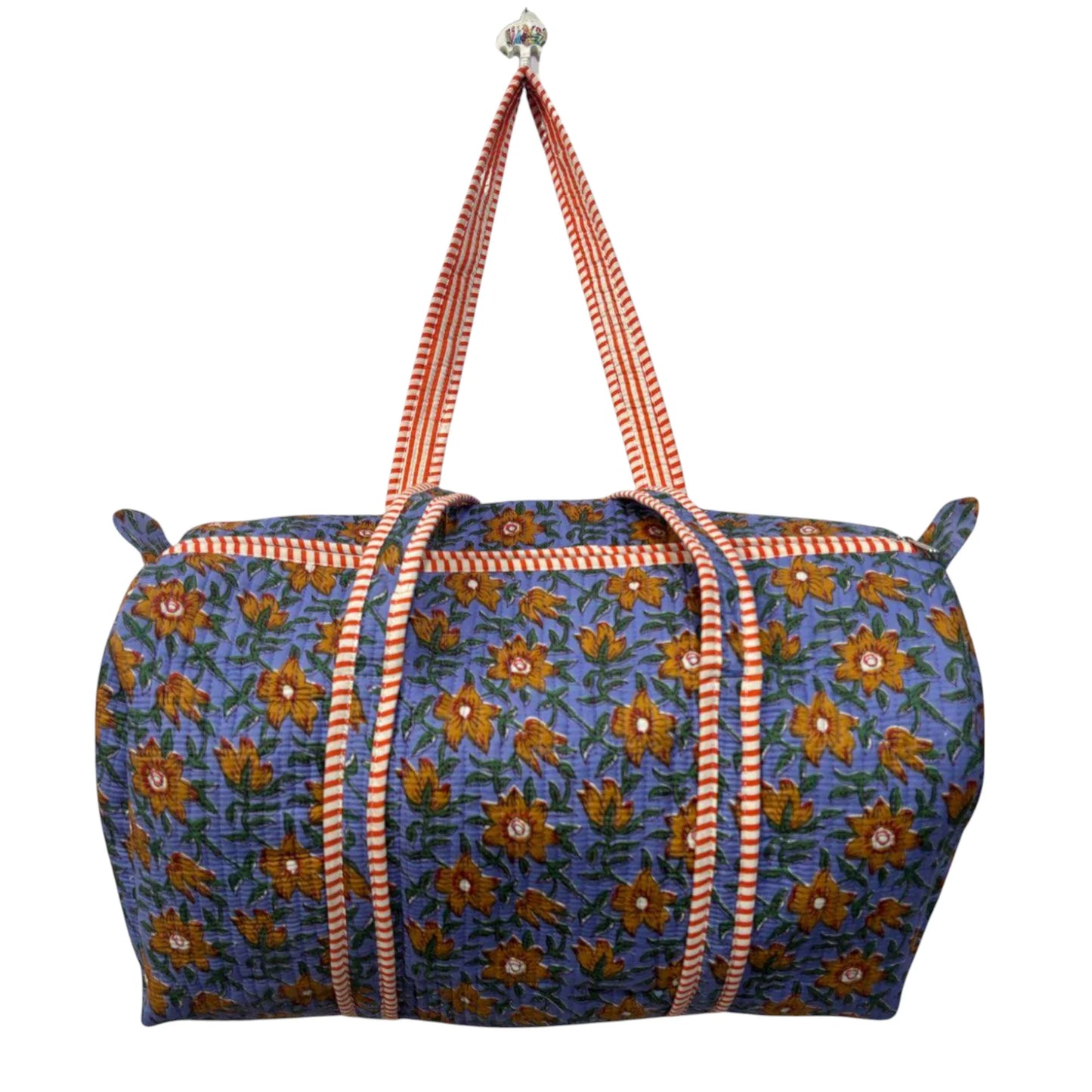 Handmade Cotton Duffle Bag with Floral Block Print
