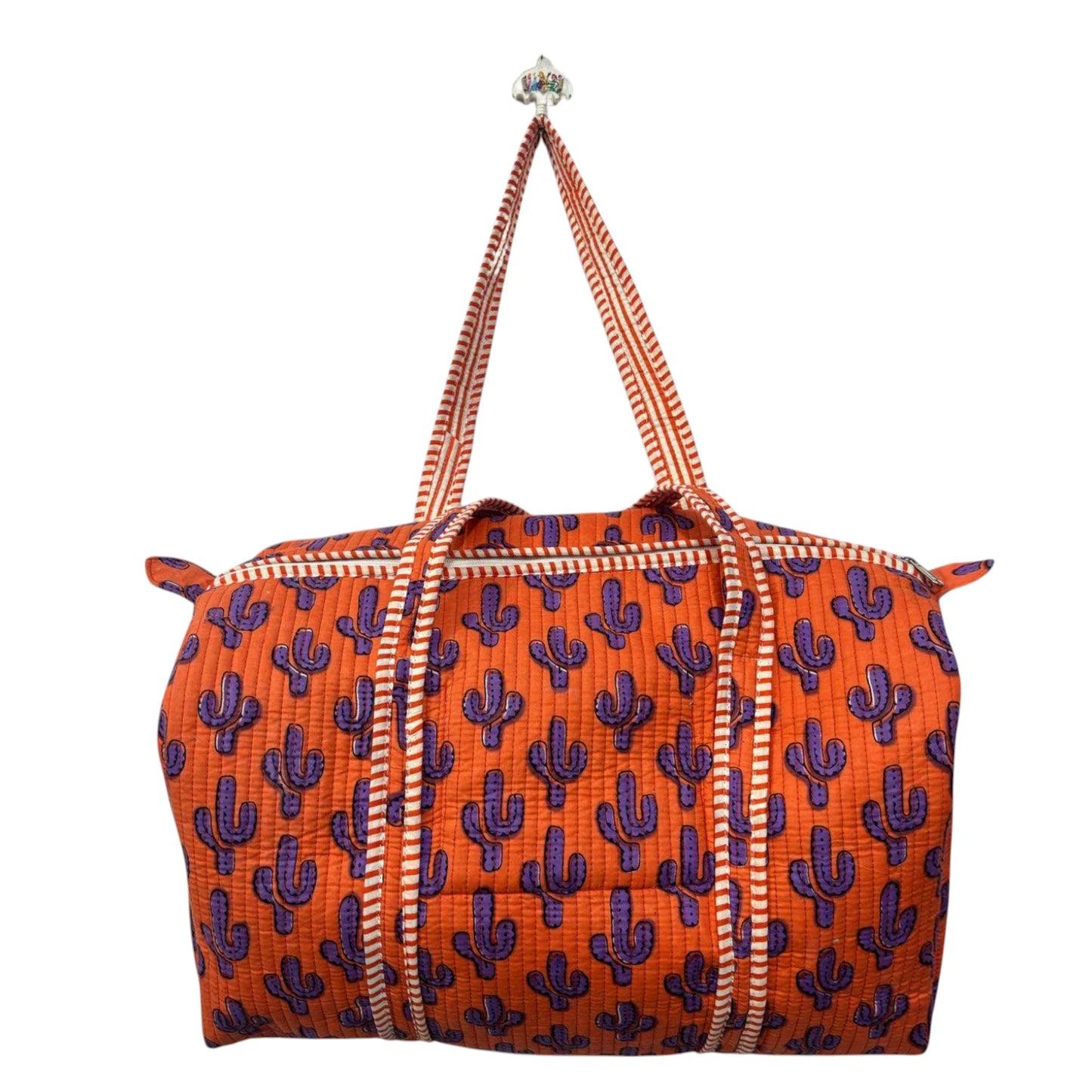 Handmade Cotton Duffle Bag with Floral Block Print