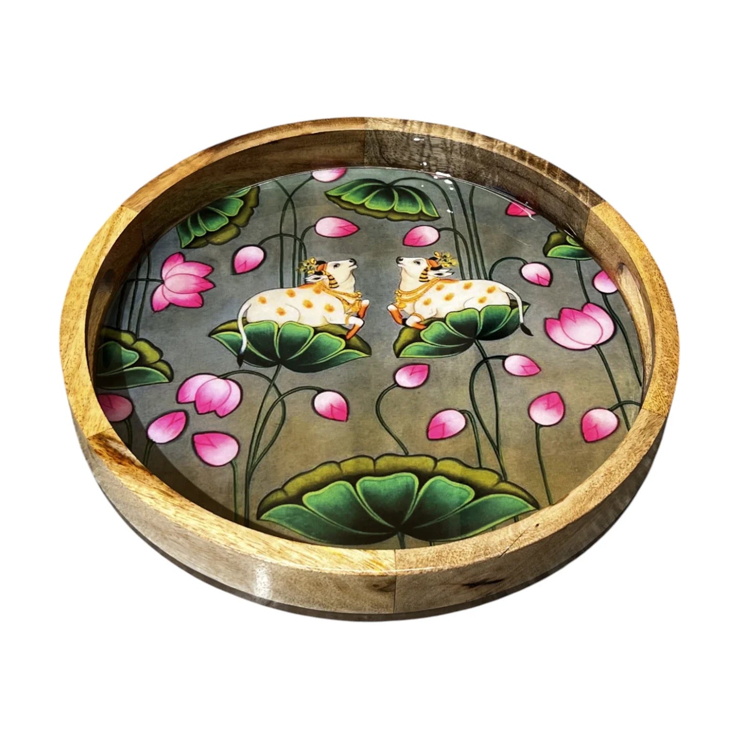 Handcrafted Wooden Serving Tray, Round