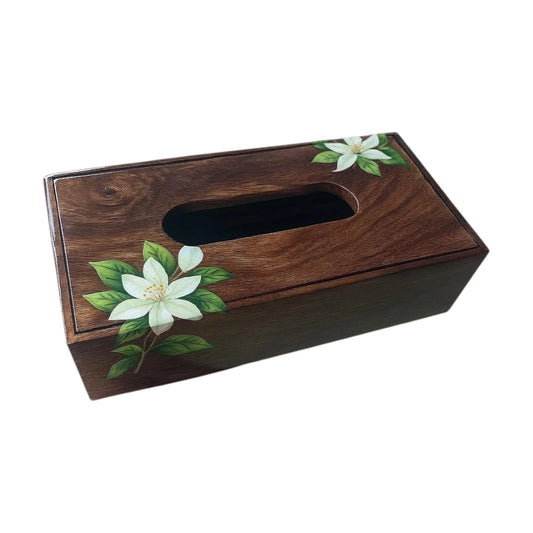 Wooden tissue box cover with floral designs