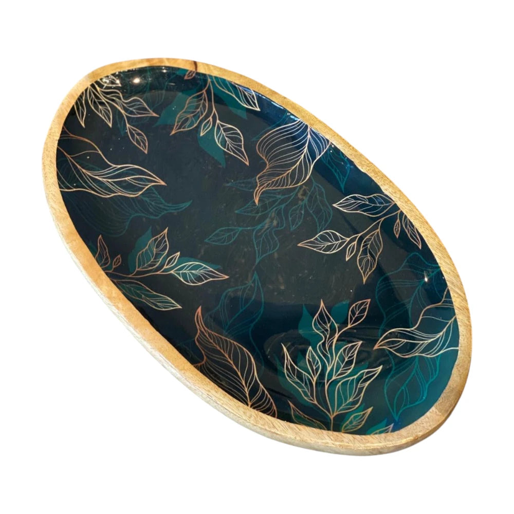 Decorative tray with leaf pattern on a white background