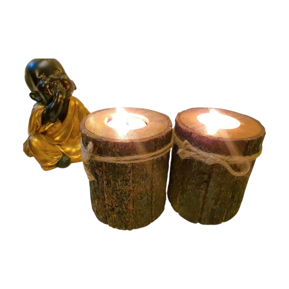 Wooden Candle Holder With Bark | WHC-04