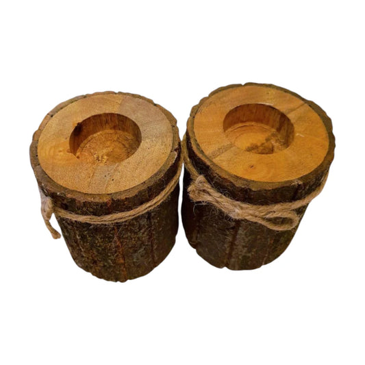 Wooden Candle Holder With Bark | WHC-04