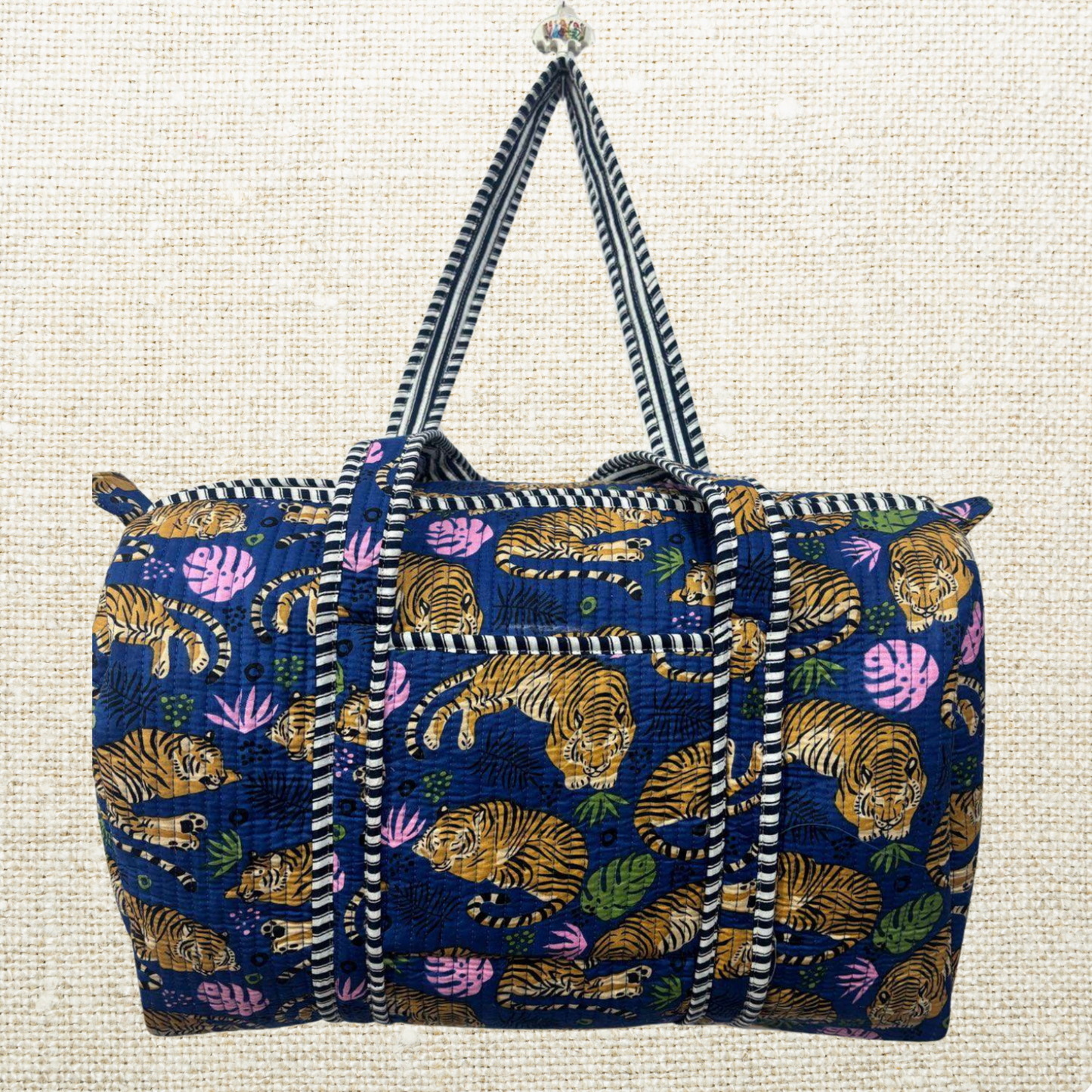 Cotton Duffle Bag with Hand-Block Floral Design-CDB00001