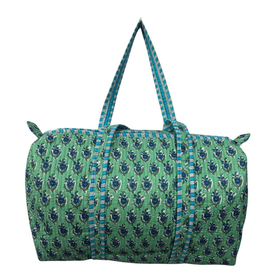 Cotton Duffle Bag with Hand-Block Floral Design-CDB00021