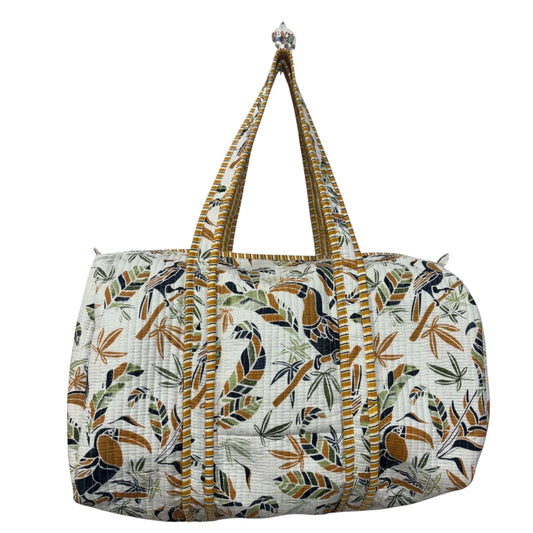 Handmade Cotton Duffle Bag with Floral Block Print