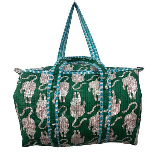Handmade Cotton Duffle Bag with Floral Block Print