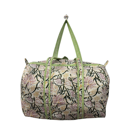 Handmade Cotton Duffle Bag with Floral Block Print