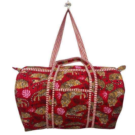 Handmade Cotton Duffle Bag with Floral Block Print