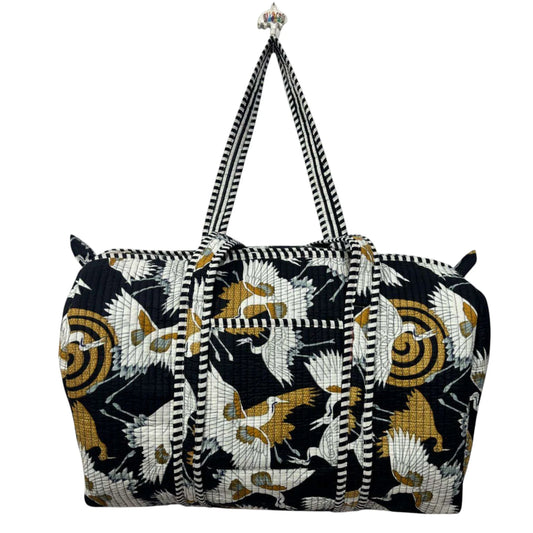 Handmade Cotton Duffle Bag with Floral Block Print