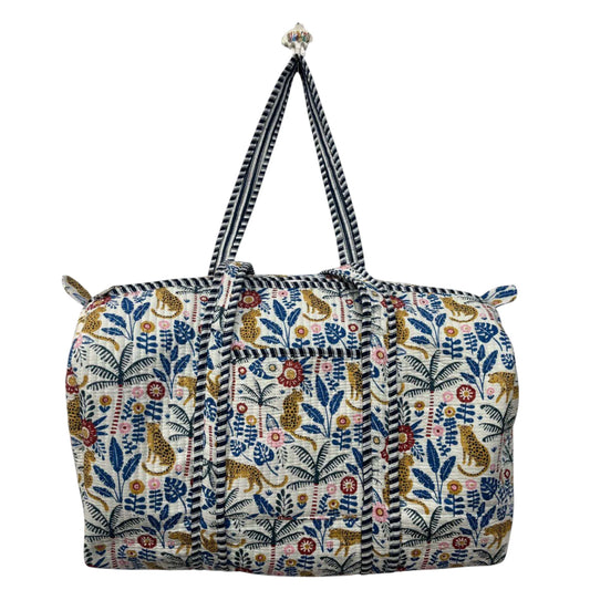 Handmade Cotton Duffle Bag with Floral Block Print