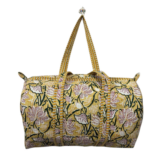 Handmade Cotton Duffle Bag with Floral Block Print