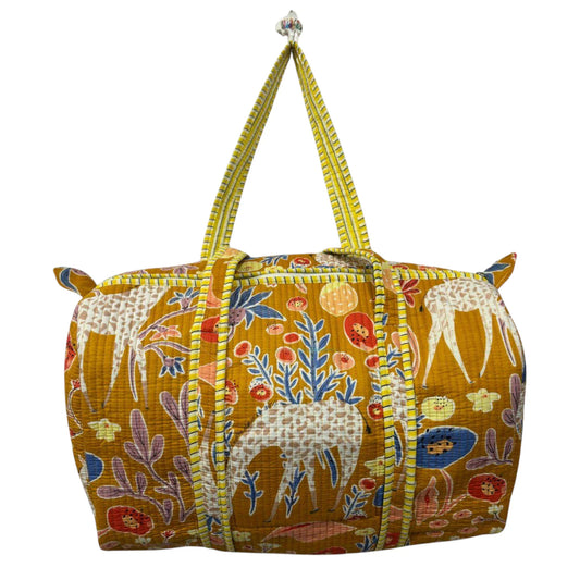 Handmade Cotton Duffle Bag with Floral Block Print