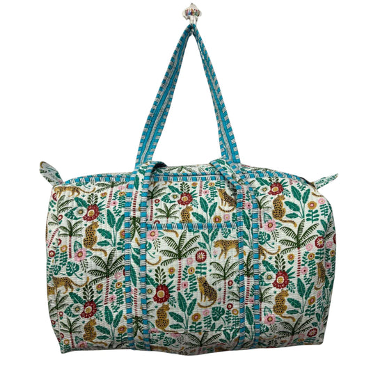 Handmade Cotton Duffle Bag with Floral Block Print