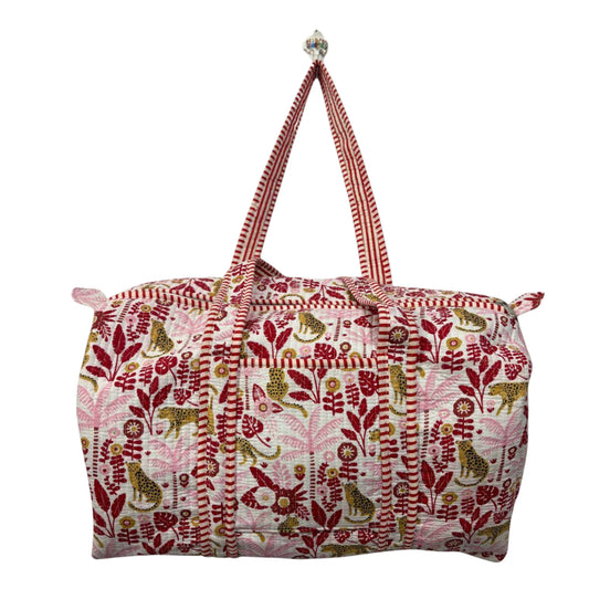 Handmade Cotton Duffle Bag with Floral Block Print