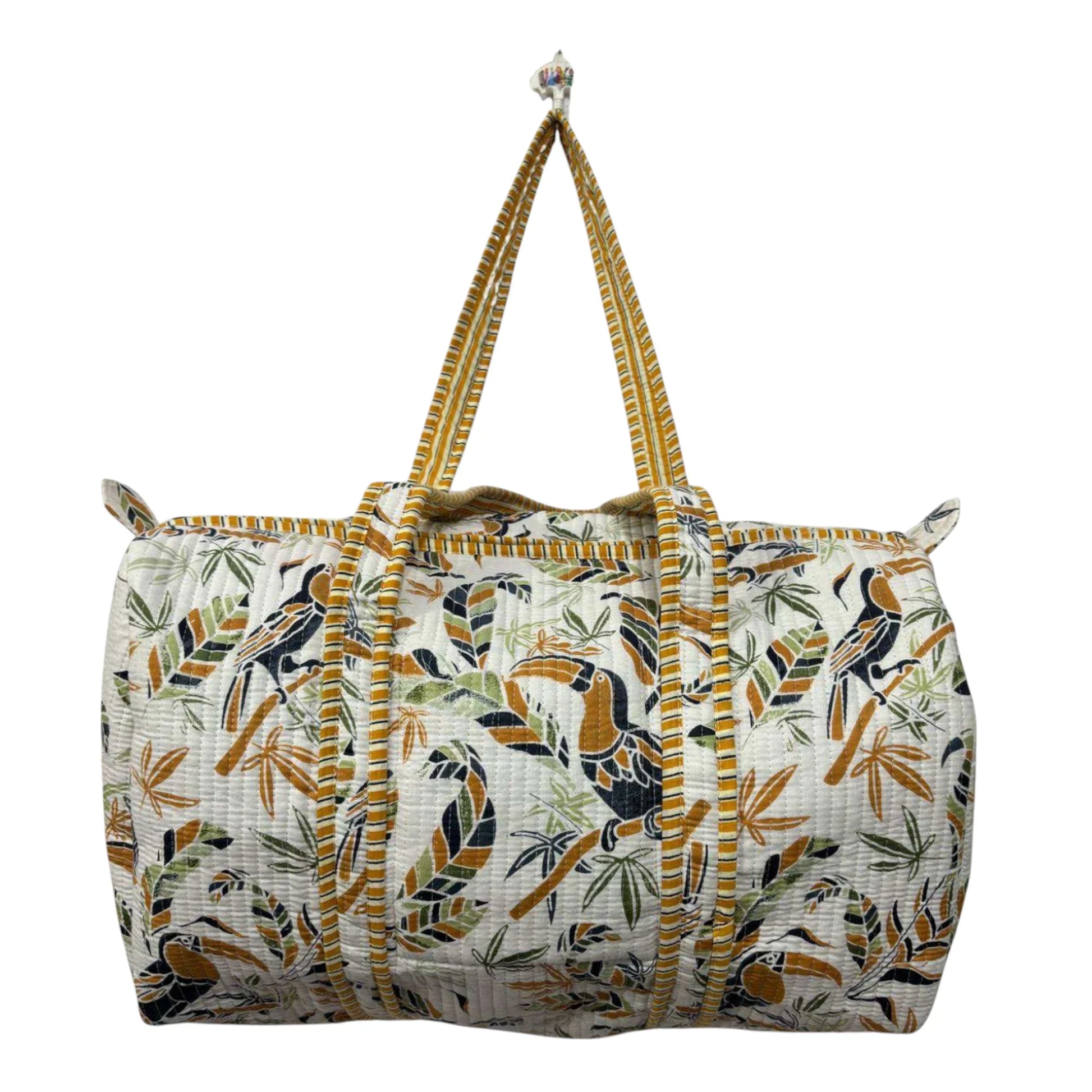 Handmade Cotton Duffle Bag with Floral Block Print