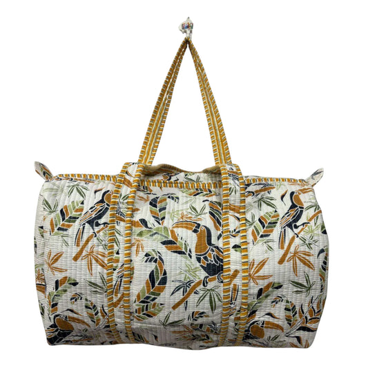 Handmade Cotton Duffle Bag with Floral Block Print