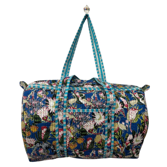 Handmade Cotton Duffle Bag with Floral Block Print