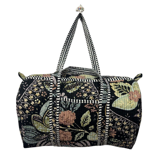 Handmade Cotton Duffle Bag with Floral Block Print