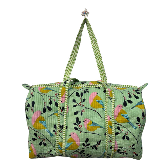 Handmade Cotton Duffle Bag with Floral Block Print