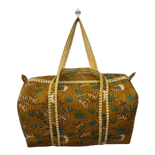 Handmade Cotton Duffle Bag with Floral Block Print