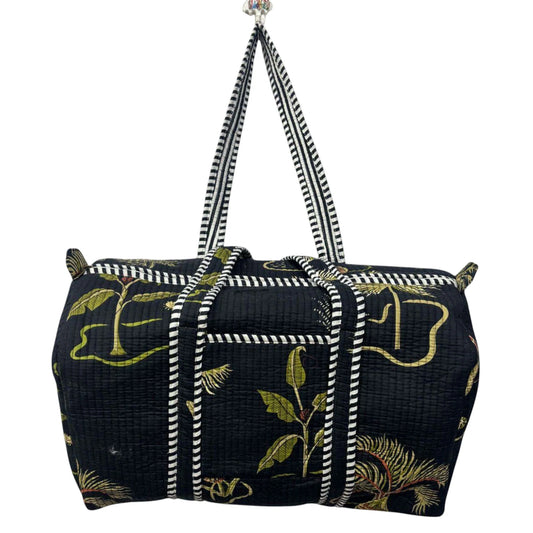Handmade Cotton Duffle Bag with Floral Block Print