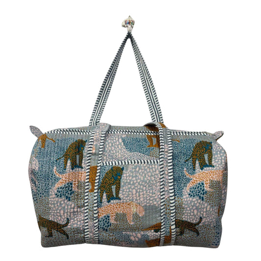 Handmade Cotton Duffle Bag with Floral Block Print