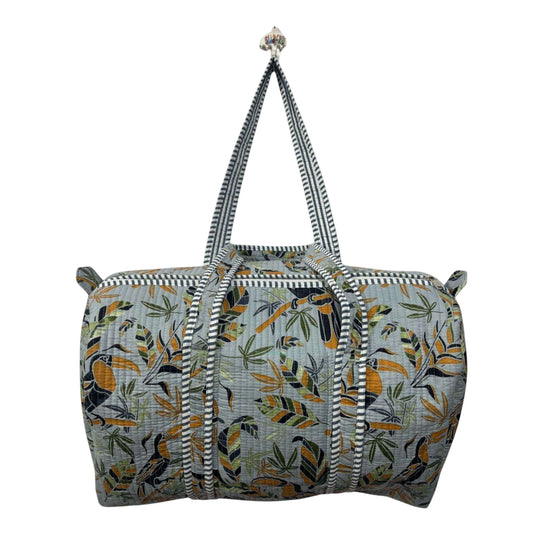 Handmade Cotton Duffle Bag with Floral Block Print