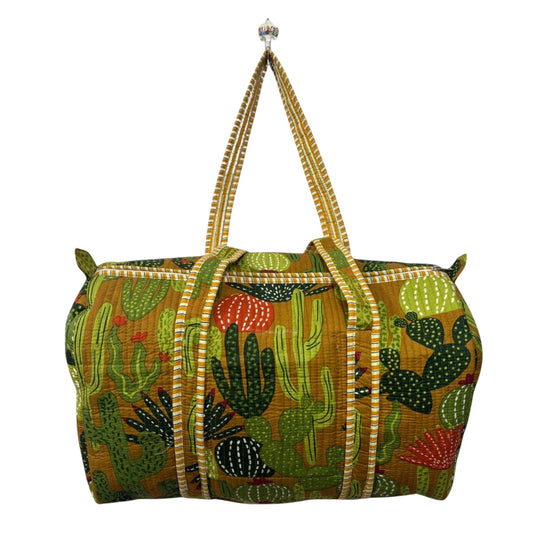 Handmade Cotton Duffle Bag with Floral Block Print