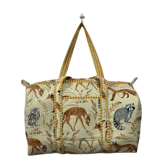 Handmade Cotton Duffle Bag with Floral Block Print