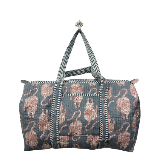 Handmade Cotton Duffle Bag with Floral Block Print
