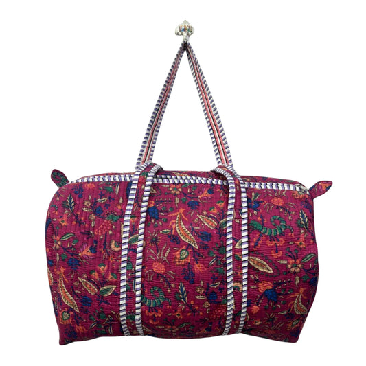 Handmade Cotton Duffle Bag with Floral Block Print