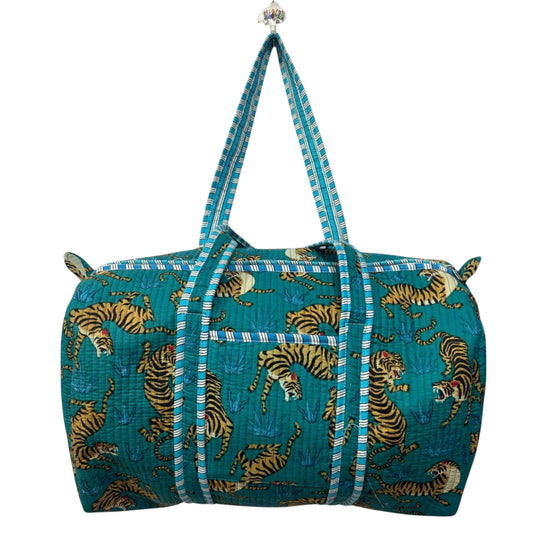 Handmade Cotton Duffle Bag with Floral Block Print