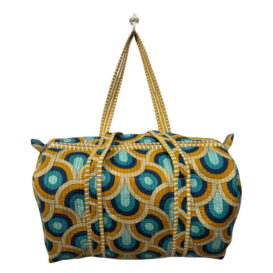 Handmade Cotton Duffle Bag with Floral Block Print