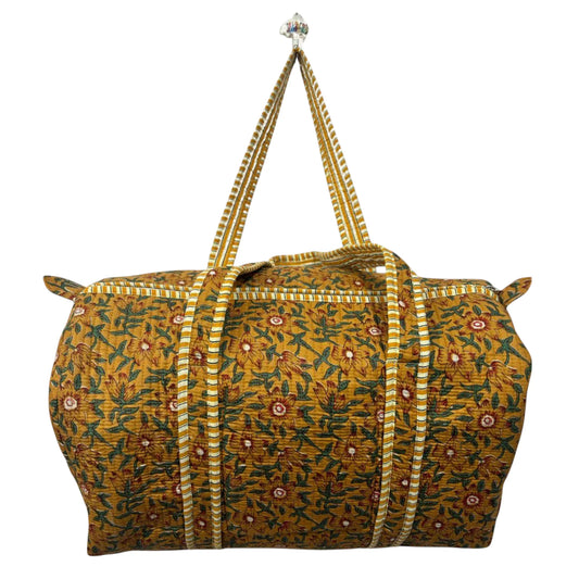 Handmade Cotton Duffle Bag with Floral Block Print