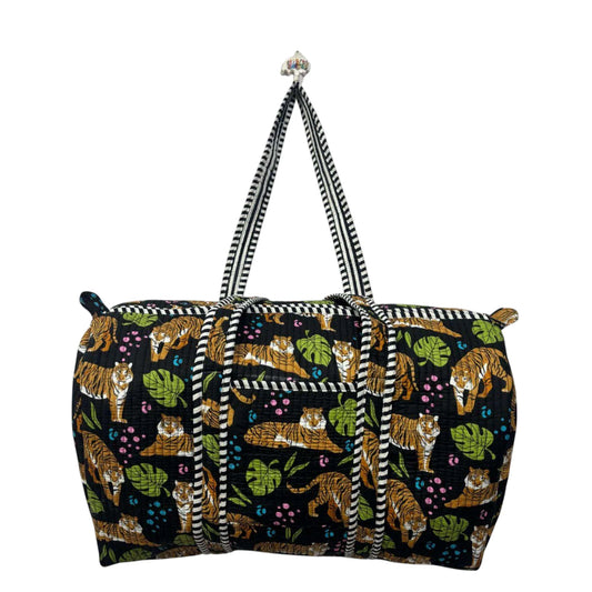 Handmade Cotton Duffle Bag with Floral Block Print