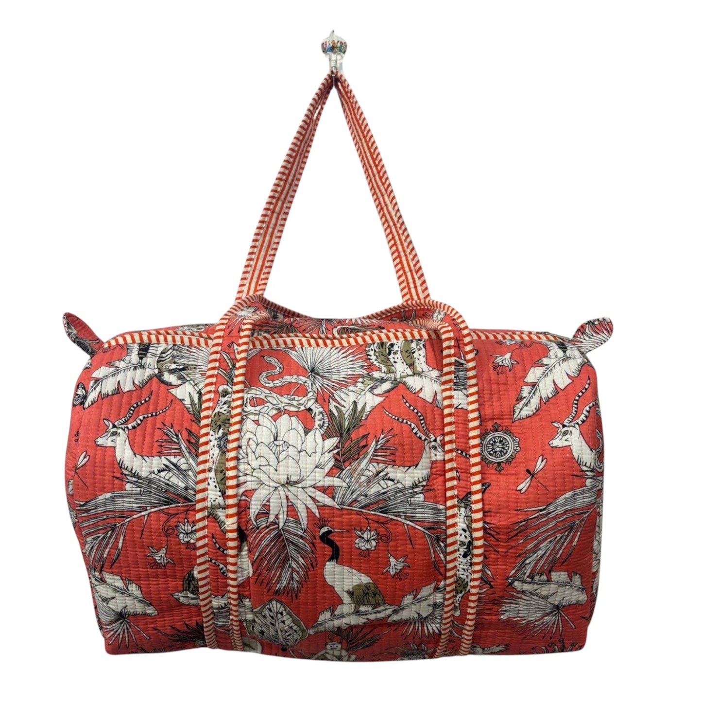 Handmade Cotton Duffle Bag with Floral Block Print