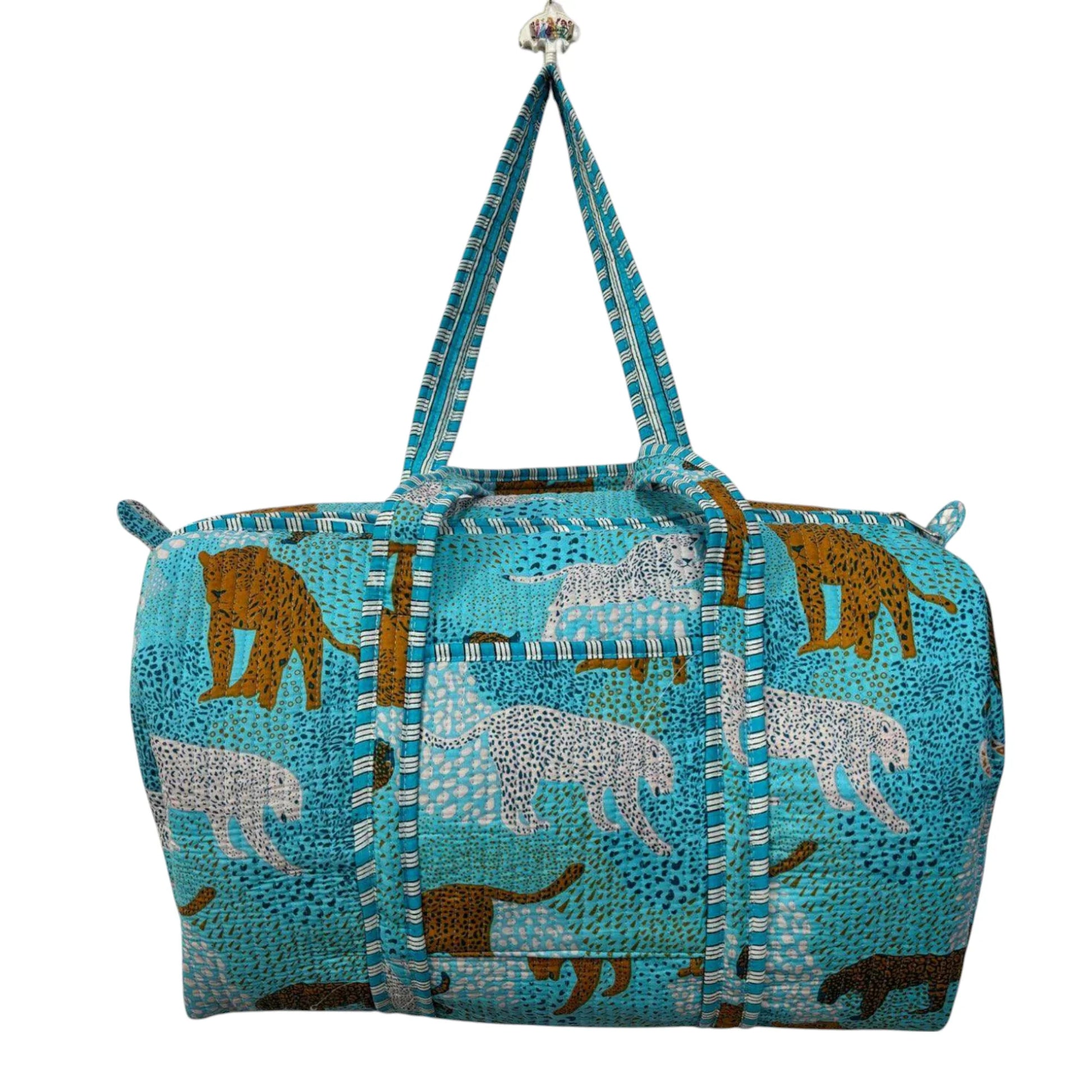 Handmade Cotton Duffle Bag with Floral Block Print
