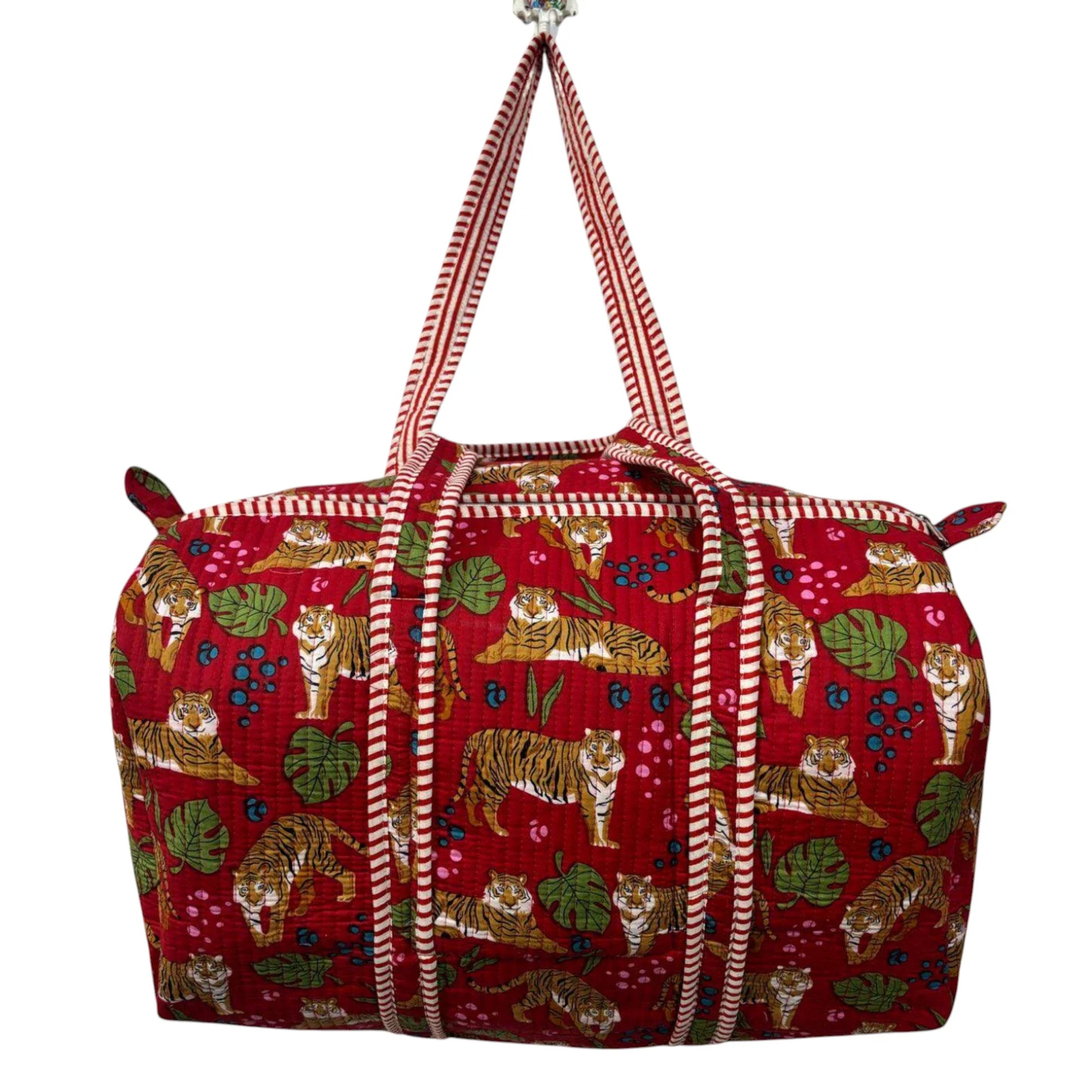 Handmade Cotton Duffle Bag with Floral Block Print