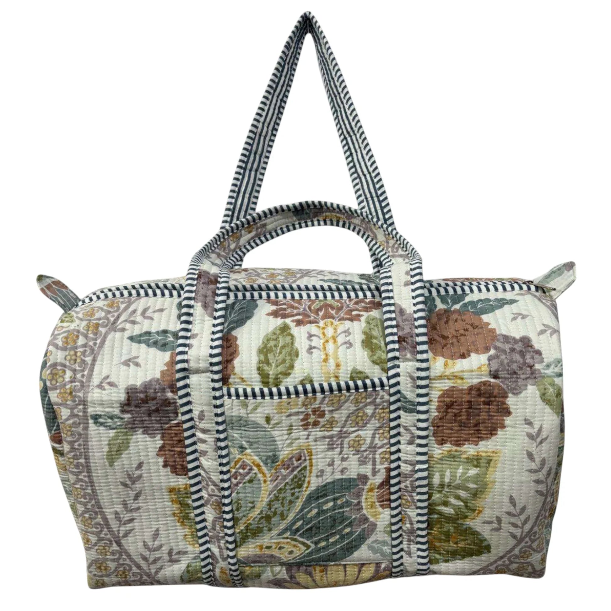 Handmade Cotton Duffle Bag with Floral Block Print